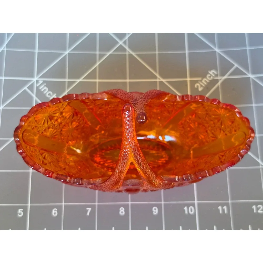 Vintage Amberina Glass Basket Daisy and Button Pattern Orange Red 6 Inch